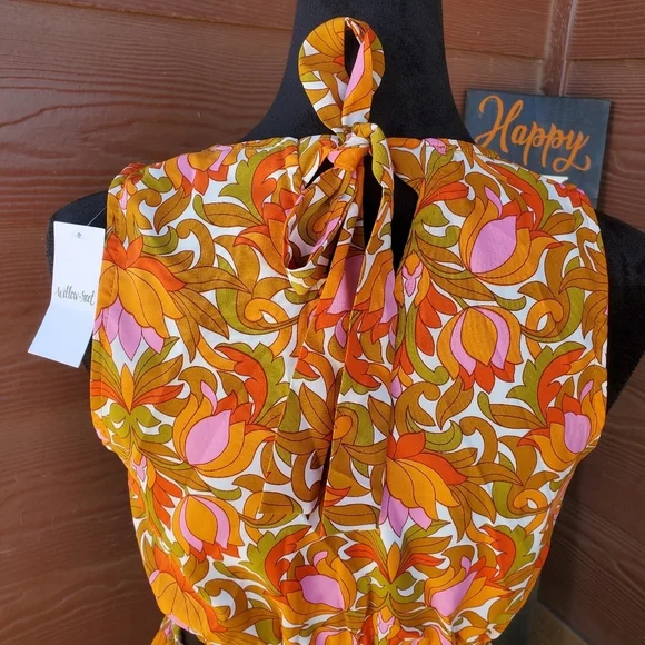 NWT Willow Root Floral Orange Midi Cutout Dress Size Large 9/10 - Picture 16 of 16